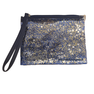 NWOT Dermalogica Blue and Gold Glitter Product Bag